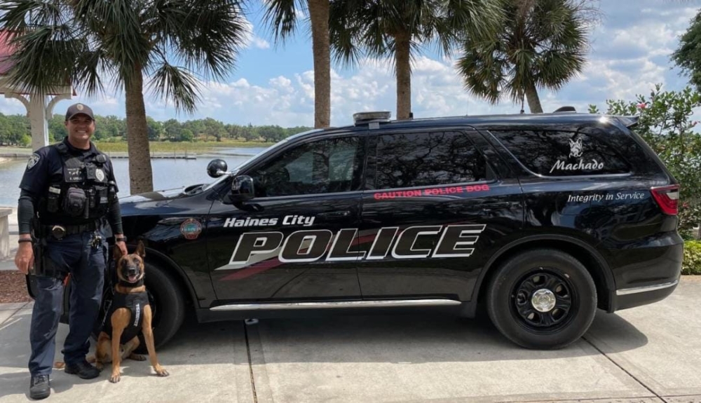 Machado, a member of the Haines City Police Department K9 Unit, is protected by bullet and stab protective vests. — Picture via Facebook/Haines City Police Department