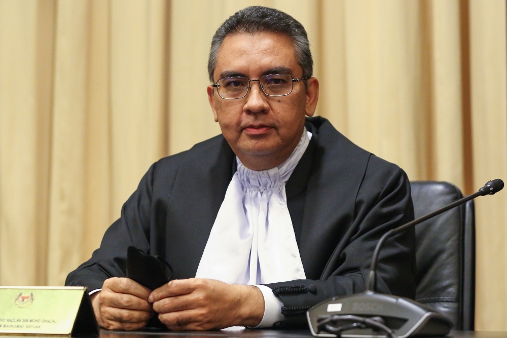 Court of Appeal judge Datuk Mohd Nazlan Mohd Ghazali is pictured during the swearing-in ceremony at Palace of Justice in Putrajaya January 17, 2023. — Picture by Yusof Mat Isa