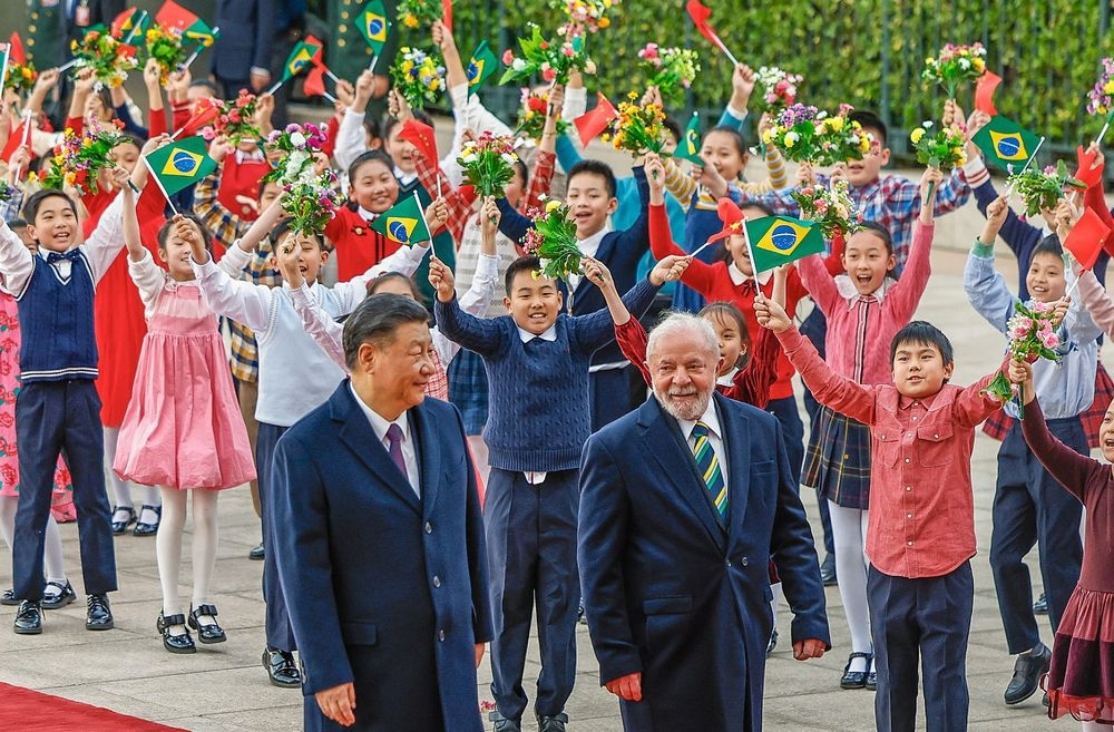 Brazil’s President Luiz Inacio Lula da Silva and China’s President Xi Jinping attend a welcoming ceremony at the Great Hall of the People in Beijing, China, April 14, 2023. — Handout pic via Reuters