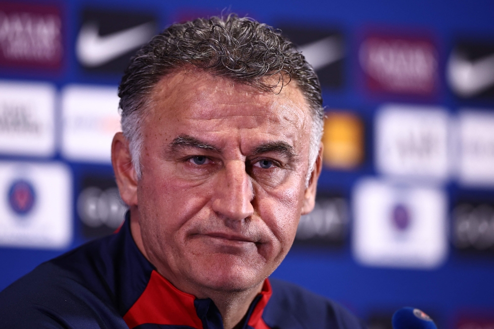 Paris Saint-Germain's French head coach Christophe Galtier attends to press conference at the club's 