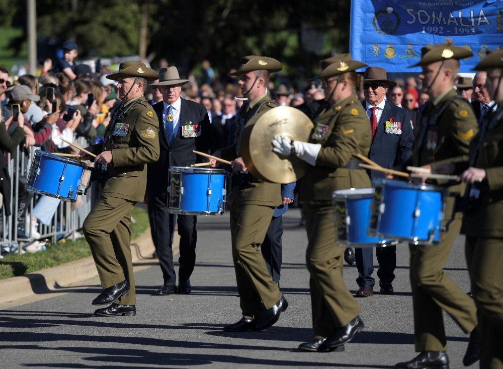 Governor-General of the Commonwealth of Australia His Excellency General the Honourable David Hurley AC DSC marches in the ANZAC Day Parade on Anzac Day at the Australian War Memorial, Canberra April, 25, 2023. — Reuters pic