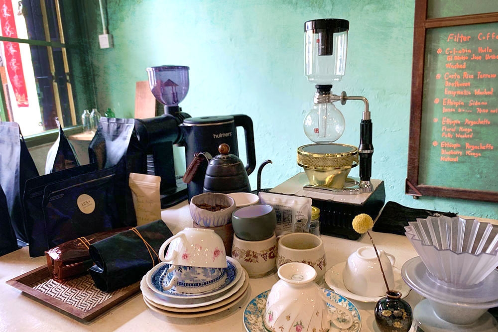 A cornucopia of coffee brewing paraphernalia.