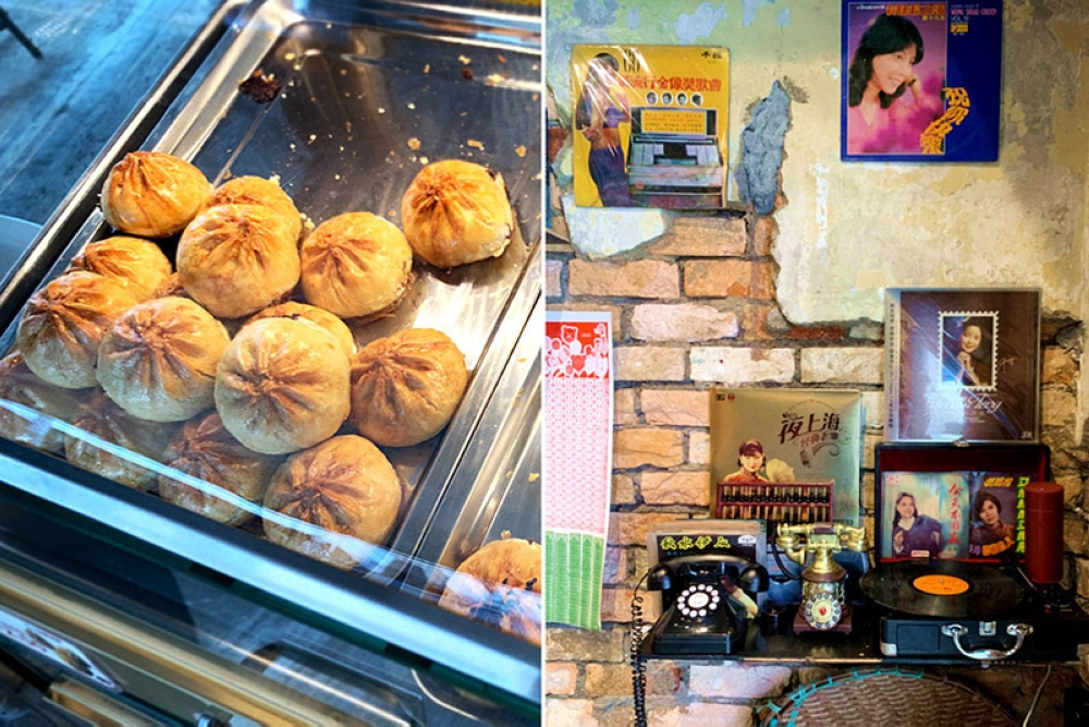 Local pastries by Bao Cheng Bakery (left). Retro nostalgia imbues the décor (right).