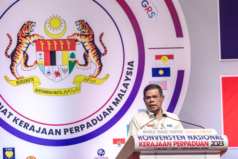 Pakatan Harapan (PH) secretary-general Datuk Seri Saifuddin Nasution Ismail speaks during the Unity Government National Convention at World Trade Centre Kuala Lumpur May 14, 2023. — Picture by Firdaus Latif