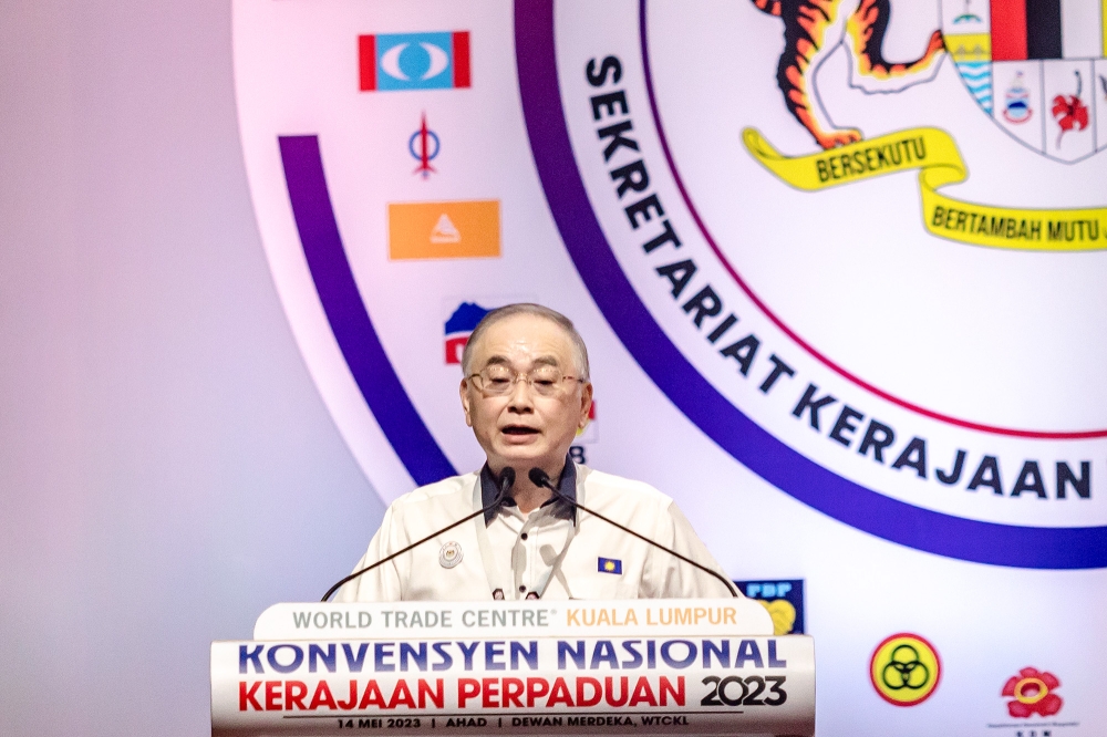 MCA president Datuk Seri Wee Ka Siong speaks during the Unity Government National Convention at World Trade Centre Kuala Lumpur May 14, 2023. — Picture by Firdaus Latif