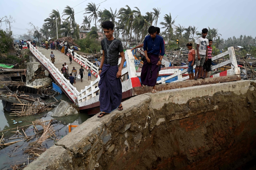 A broken bridge at the Khaung Dote Khar Rohingya refugee camp in Sittwe. — AFP pic