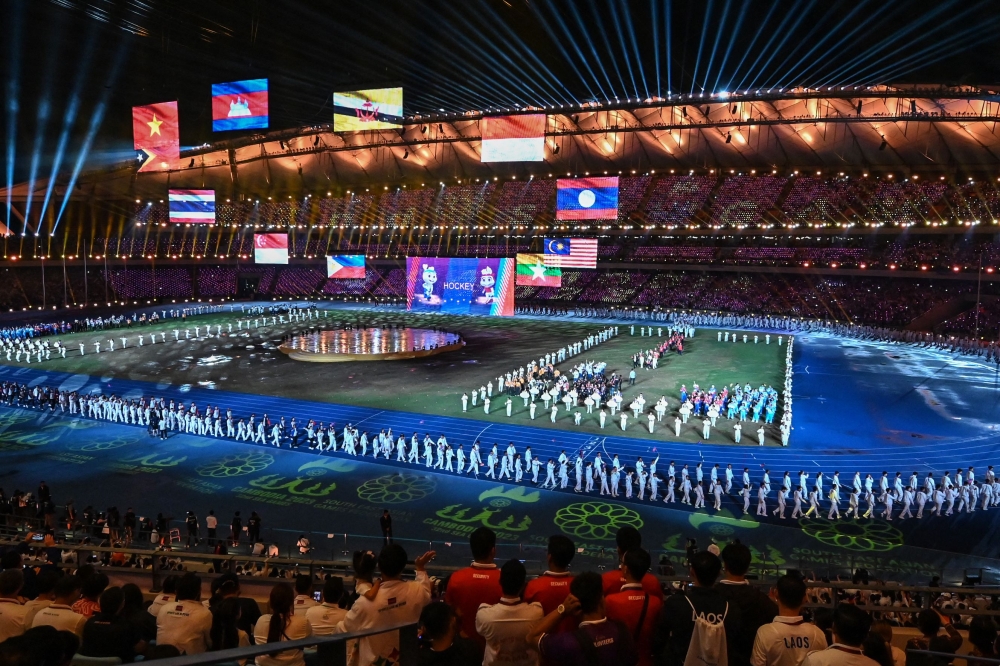 People watch the closing ceremony of the 32nd South-east Asian Games (SEA Games) at the Morodok Techo National Stadium in Phnom Penh May 17, 2023. — AFP pic