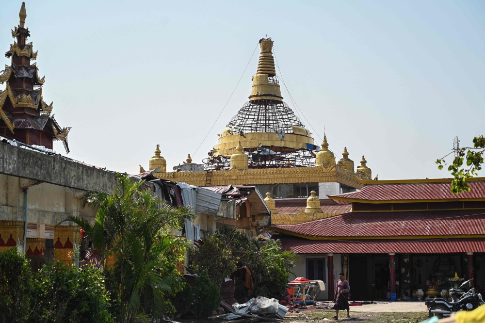 A damaged pagoda in Sittwe. — AFP pic