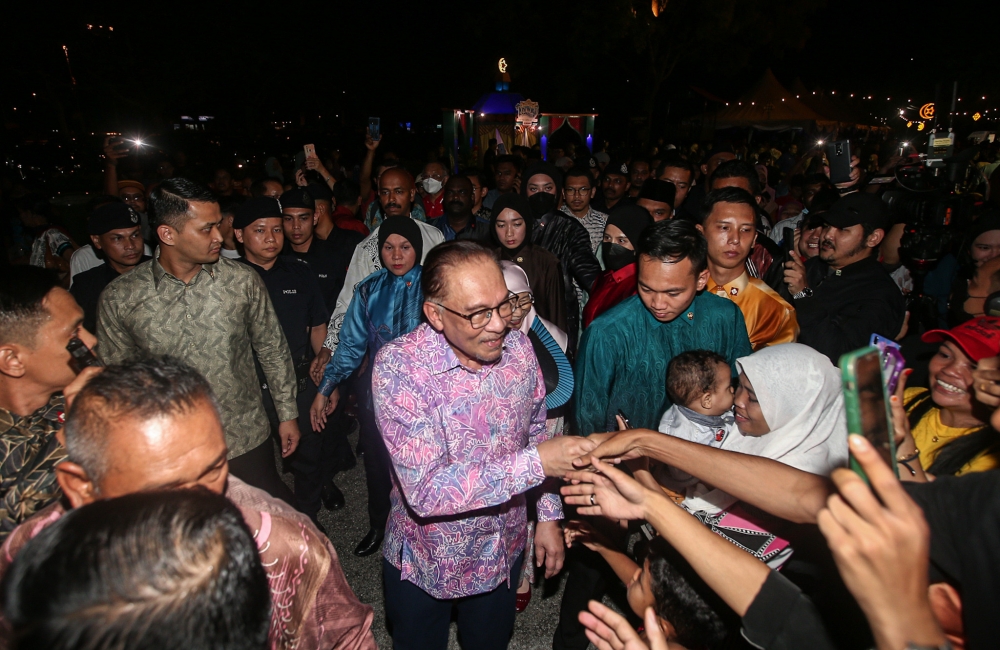 Prime Minister Datuk Seri Anwar Ibrahim at the Malaysia Madani Raya Open House at the grounds of the Lost World of Tambun in Ipoh, Perak, May 18, 2023. — Picture by Farhan Najib