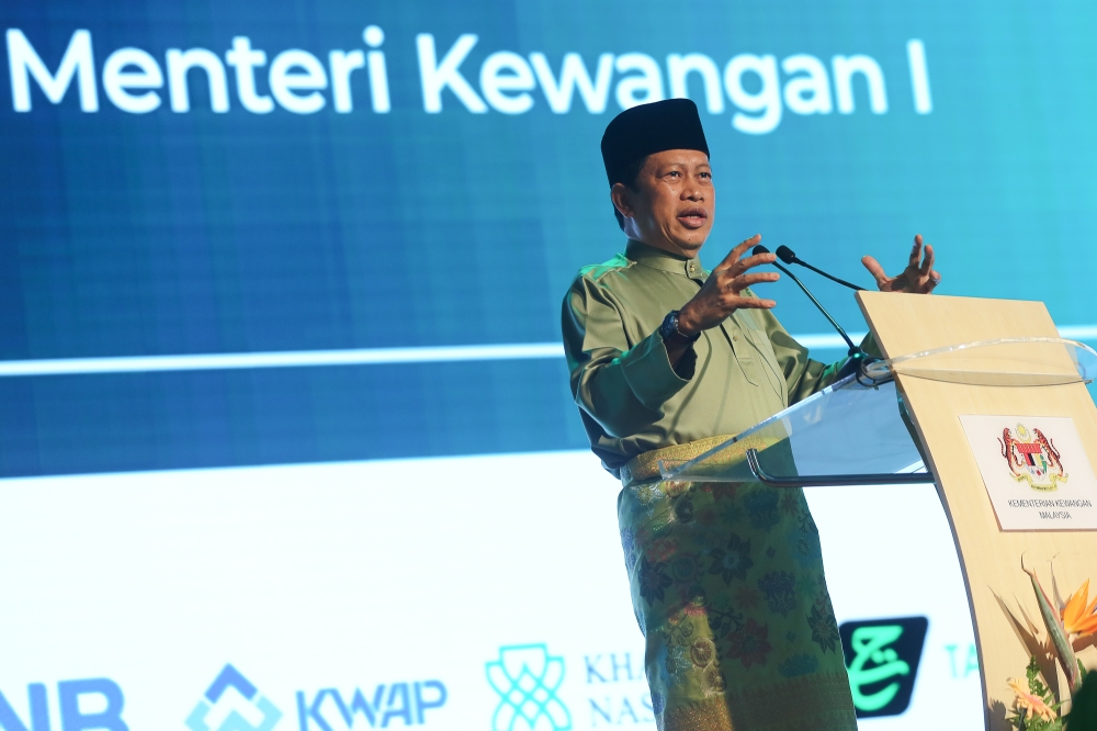 Deputy Finance Minister Datuk Seri Ahmad Maslan speaks during the launch of the Sustainable Investing Standards at Ministry of Finance in Putrajaya May 26, 2023. — Picture by Yusof Mat Isa