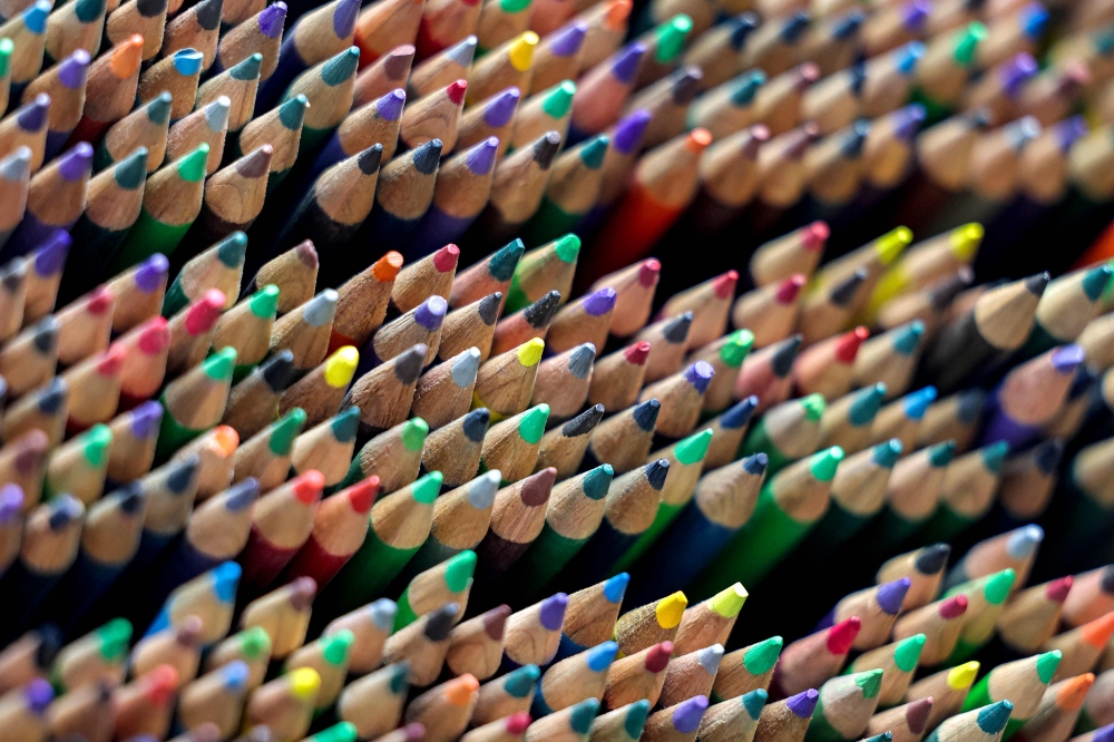 A view of coloured pencils displayed at the shop of Iranian merchant Mohammad Rafi at the Grand Bazaar. — AFP pic