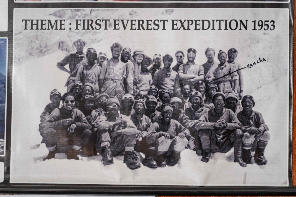 This picture taken on May 28, 2023, shows a team photograph of the 1953 Mount Everest expedition. — AFP pic