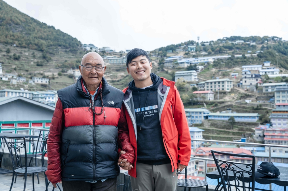 Kancha Sherpa (left), a team member of the 1953 Mount Everest expedition, poses during an interview on the eve of International Everest Day, at Namche Bazar in Solukhumbu district, northeast of Kathmandu. — AFP pic