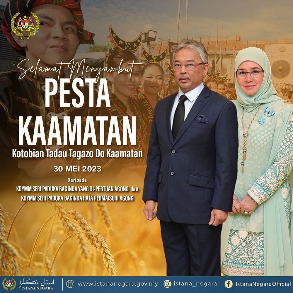 In a post on Istana Negara’s Facebook page, Their Majesties hoped that the festival celebrated by the Kadazandusun community would continue to foster inter-racial harmony in Malaysia and strengthen unity among the people. ― Picture via Facebook/Istana Negara