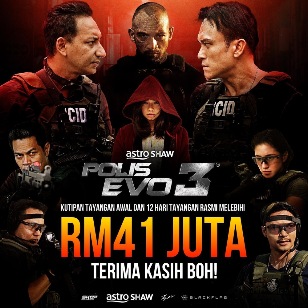 Malaysian movie 'Polis Evo 3' is currently the number one film in TGV Cinemas. — Picture via Facebook/ Astro Shaw Sdn Bhd.