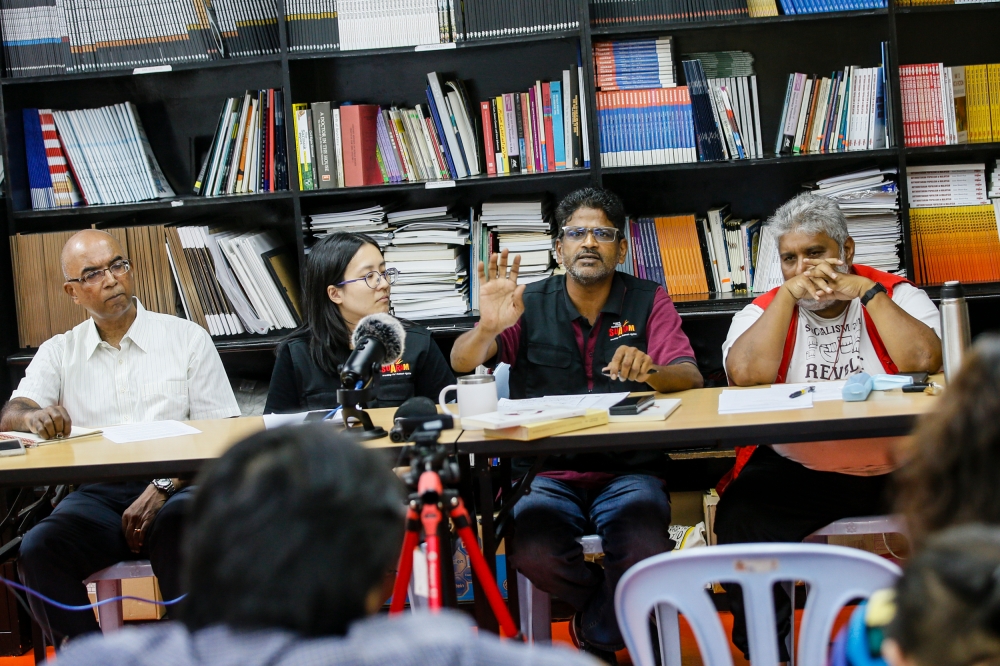 Suaram Executive Director Sevan Doraisamy (second, right) speaks during a press conference at Suara Rakyat Malaysia's (Suaram) office in Petaling Jaya June 16, 2023. — Picture by Hari Anggara