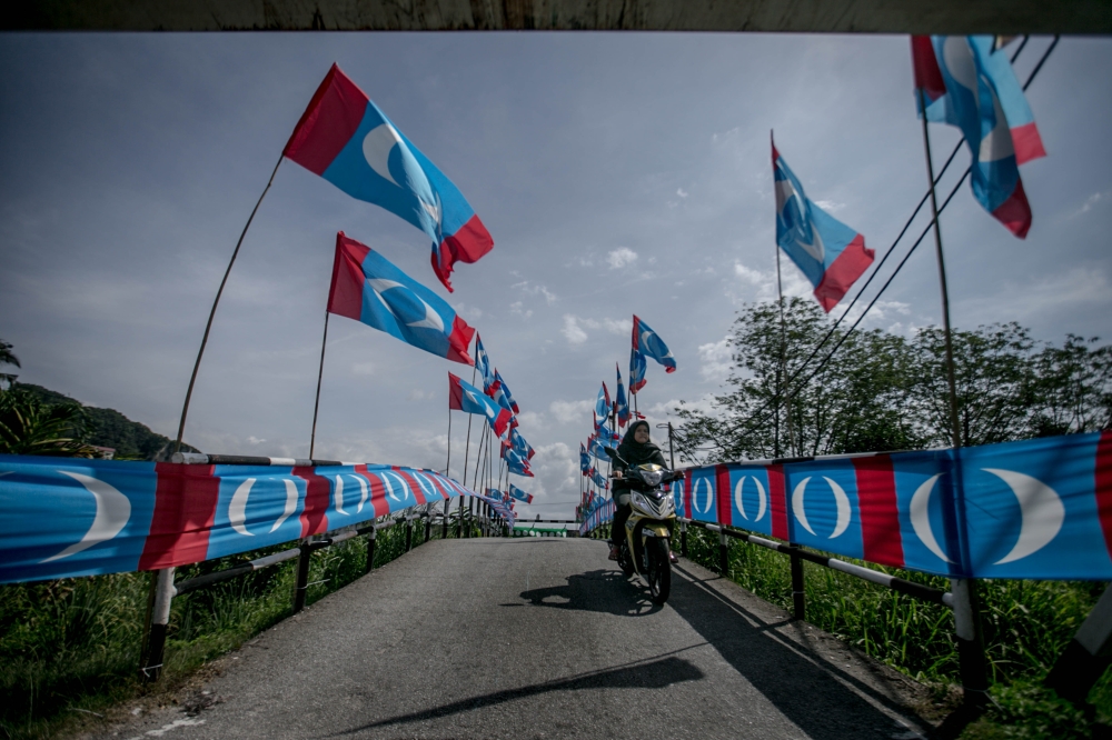 File photo of PKR flags during the 14th General Election (GE14) on April 28, 2018. — Picture by Hari Anggara.