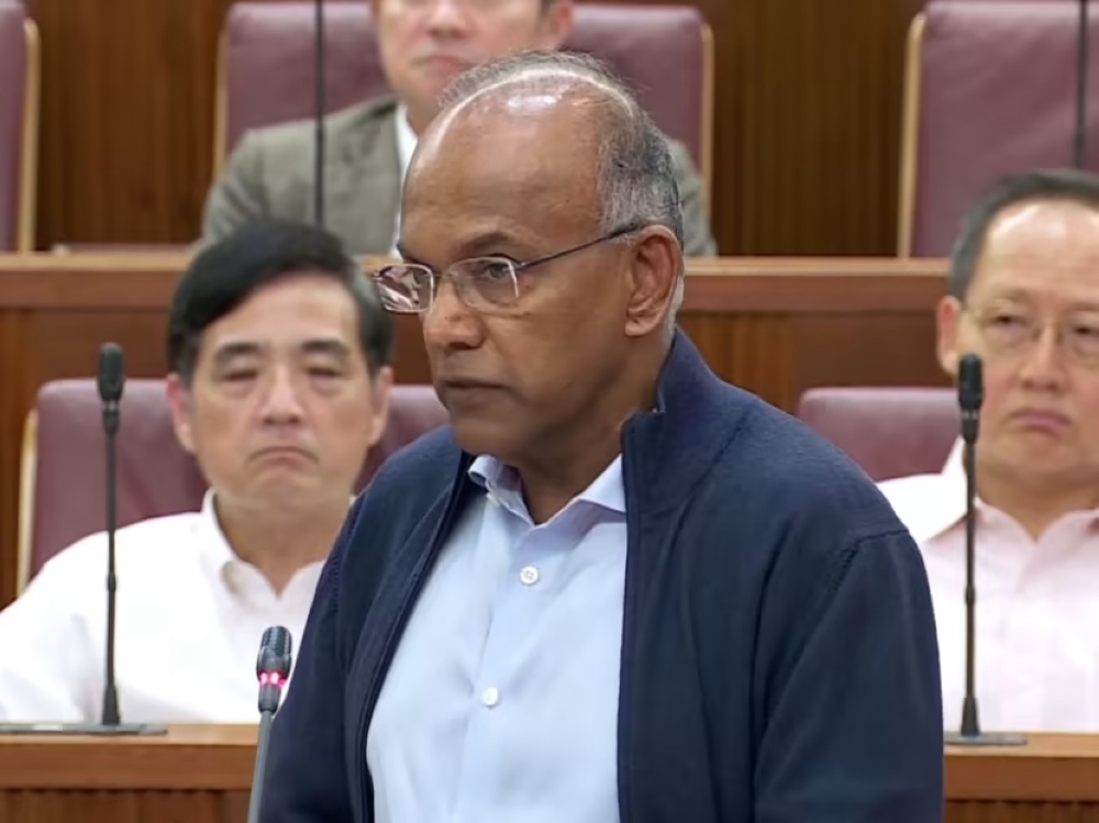 Law and Home Affairs Minister K Shanmugam speaking in Parliament, July 3, 2023. — CNA screengrab via TODAY 