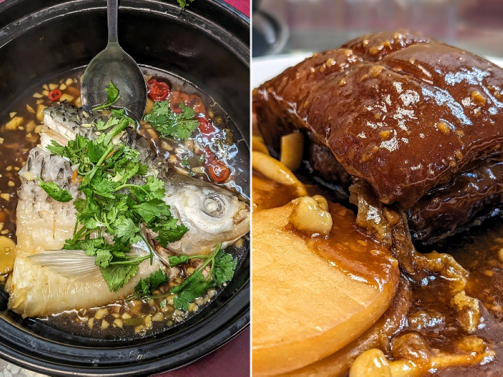 It’s barely a quarter of the fish, but there’s plenty of flesh to go around even in just this part (left). The fatty pork is so enticing, it’s practically begging you to take a bite (right).