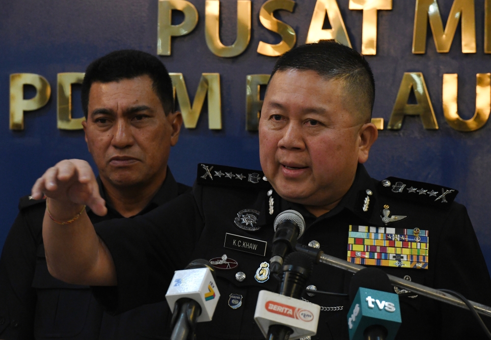 Penang Police Chief Datuk Khaw Kok Chin speaks during a press conference at the Penang Police Contingent Headquarters in George Town July 23, 2023. — Bernama pic