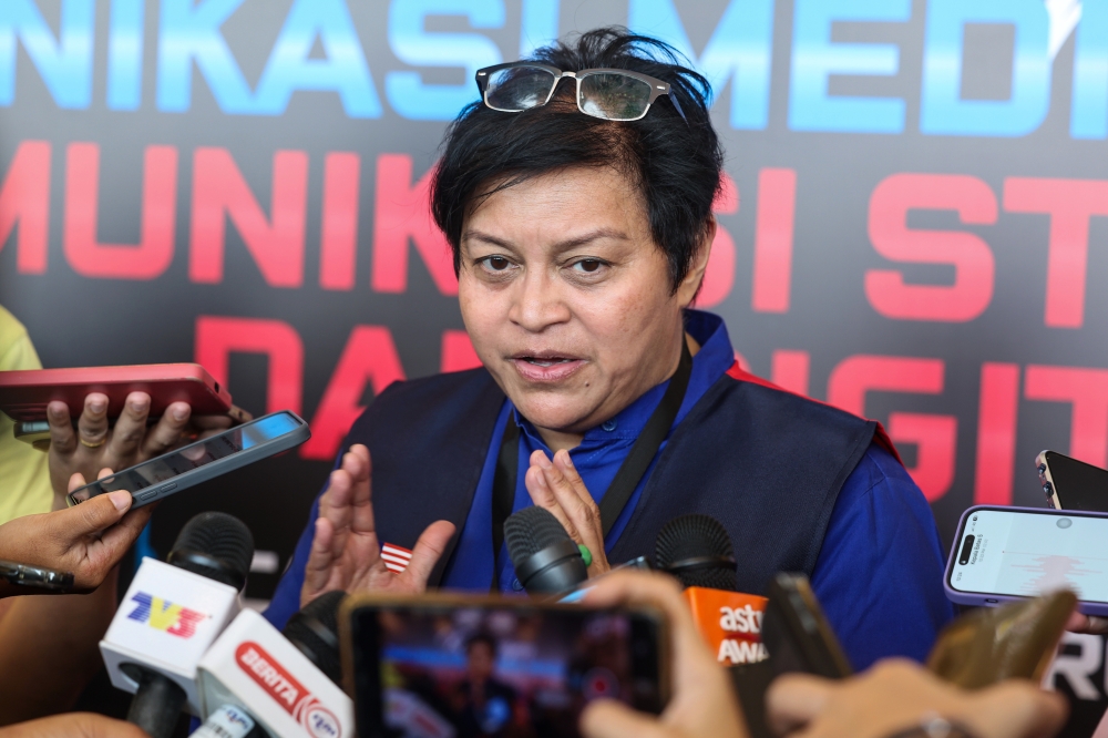 Minister in the Prime Minister’s Department (Law and Institutional Reform), Datuk Seri Azalina Othman Said speaks to the media after launching the Madani Media Communications Convention: Strategic Communications and Digital in Kepala Batas, July 24, 2023. — Bernama pic 