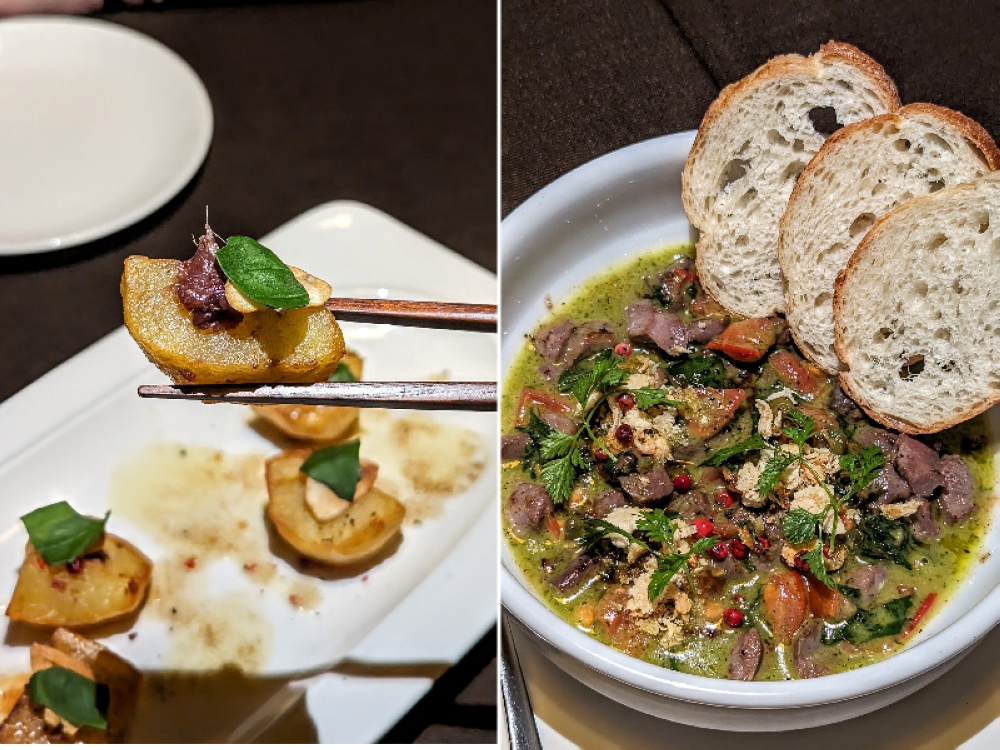 The Anchovy Potato is a self-contained flavour bomb of potato, anchovy, garlic and fresh basil (left). The gizzards from the Suna Zuri are one of the best dishes I've had in recent memory (right).