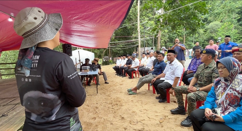 GCS founder Mariani 'Bam' Ramli addresses personnel from various government departments during an early July visit by Pahang royalty — including GCS's royal patron — to the rehabilitation centre where Axel was born. — Picture courtesy of Gibbon Conservation Society