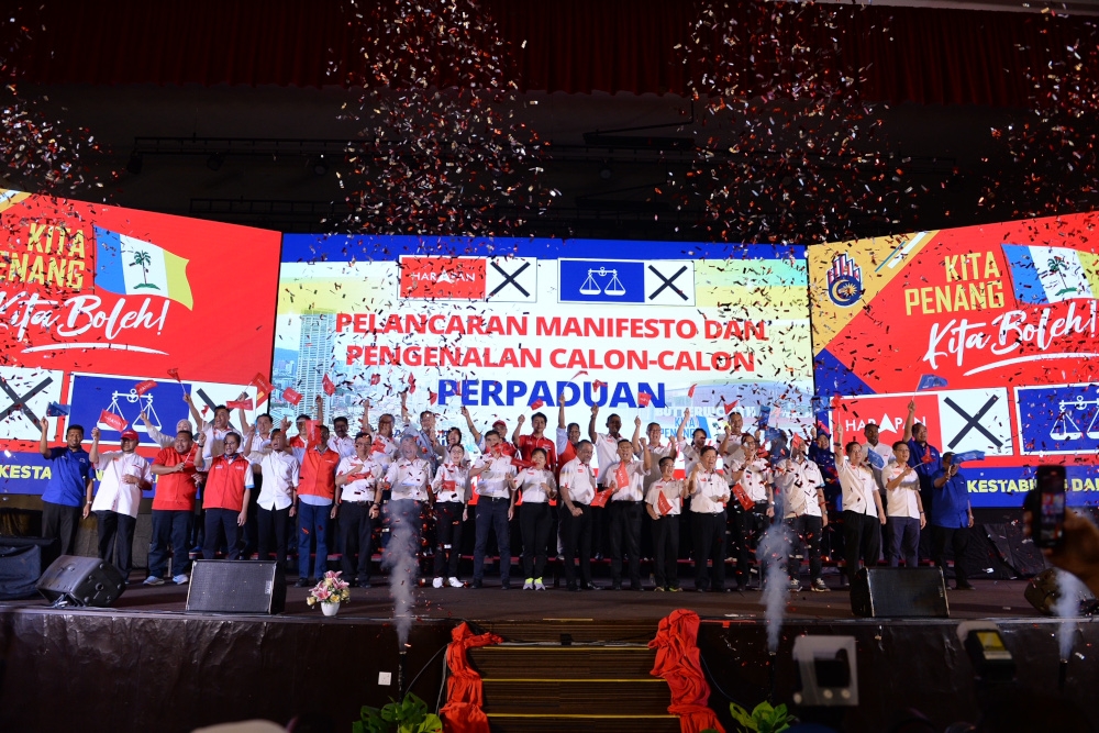 The manifesto, tabled by Penang Unity Manifesto committee chairman Zairil Khir Johari, is based on the Penang 2030 Vision to enhance the quality of life, raise household income, strengthen civic participation, and improve resilience. — Picture by KE Ooi