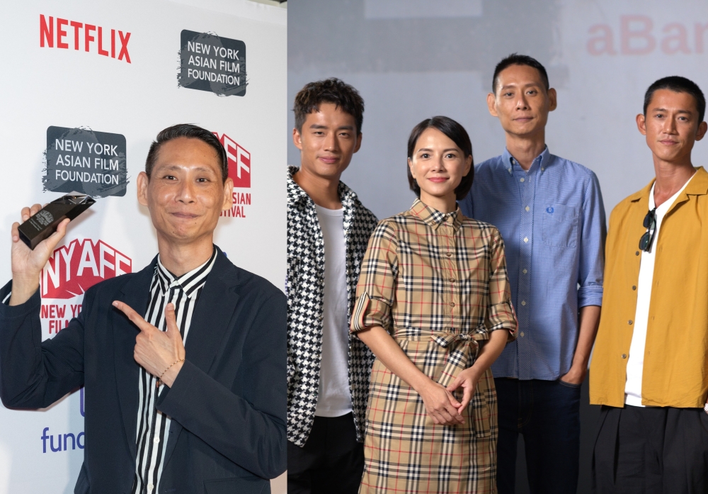 Ong at NYAFF with his latest coveted award (left) and with film crew (L-R) Tan, Lee and Wu — Photos courtesy of Jin Ong