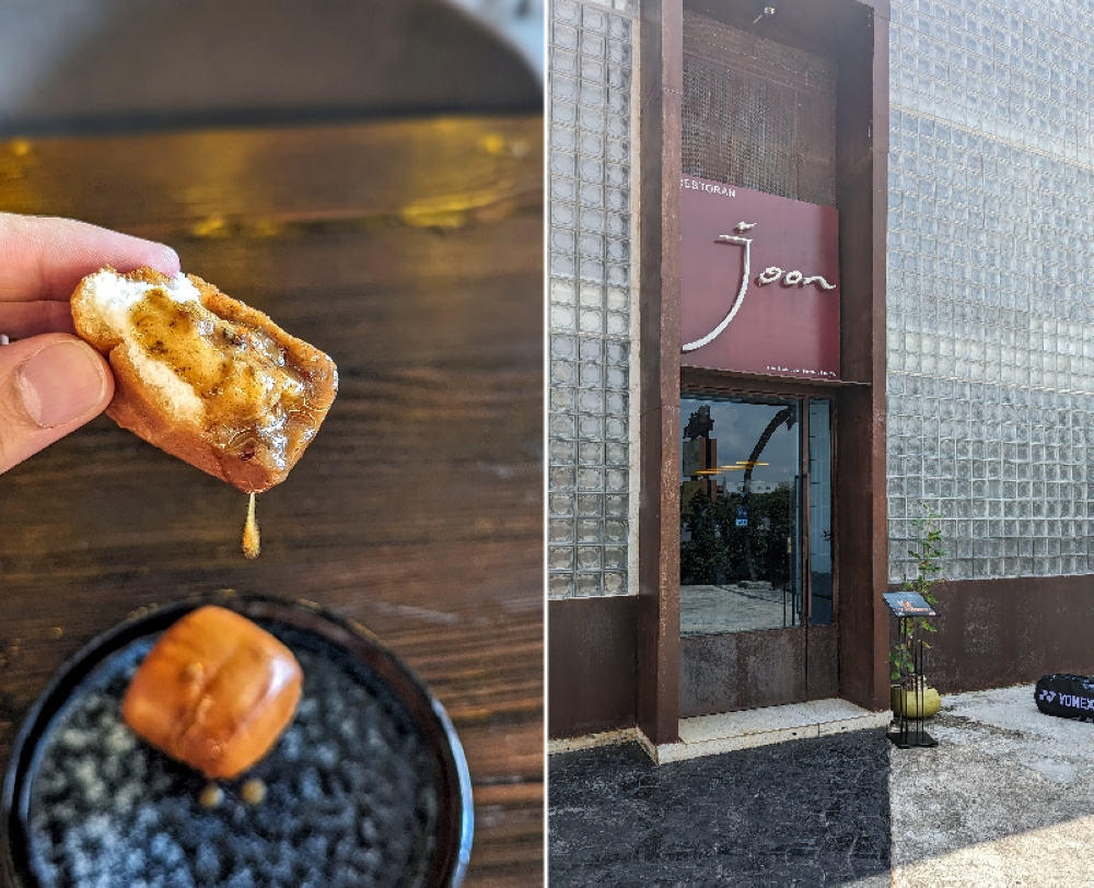 Some dipping, dunking mantou action (left). Look for the tall, towering door next to Nippori Bistro (right).