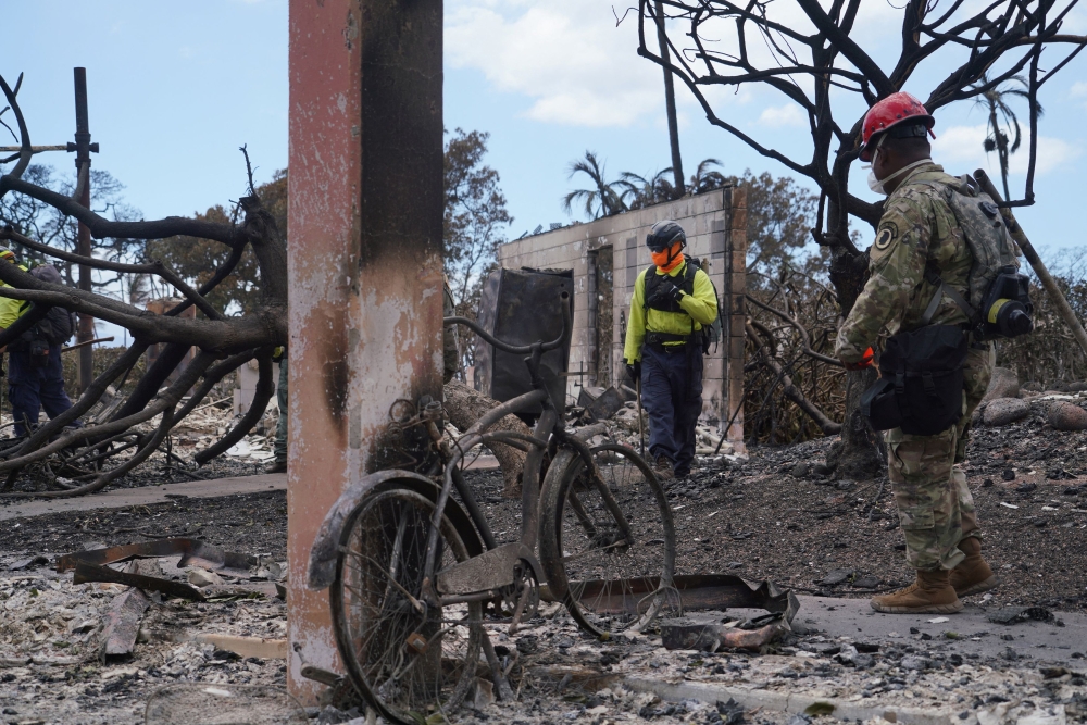 Members of the Hawaii National Guard assist Maui County and State officials in the search and recovery efforts after wildfires devastated the historic town of Lahaina, Maui, Hawaii August 10, 2023. — Picture by US National Guard/Master Sgt. Andrew Jackson/Handout via Reuters