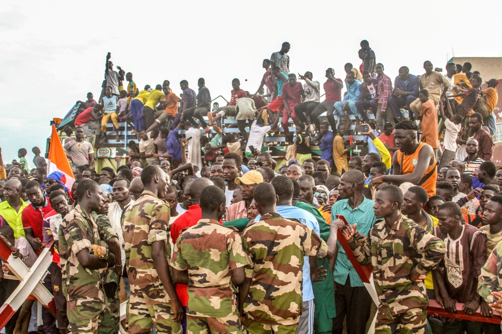 Niger's junta supporters take part in a demonstration in front of a French army base in Niamey, Niger August 11, 2023. — Reuters pic