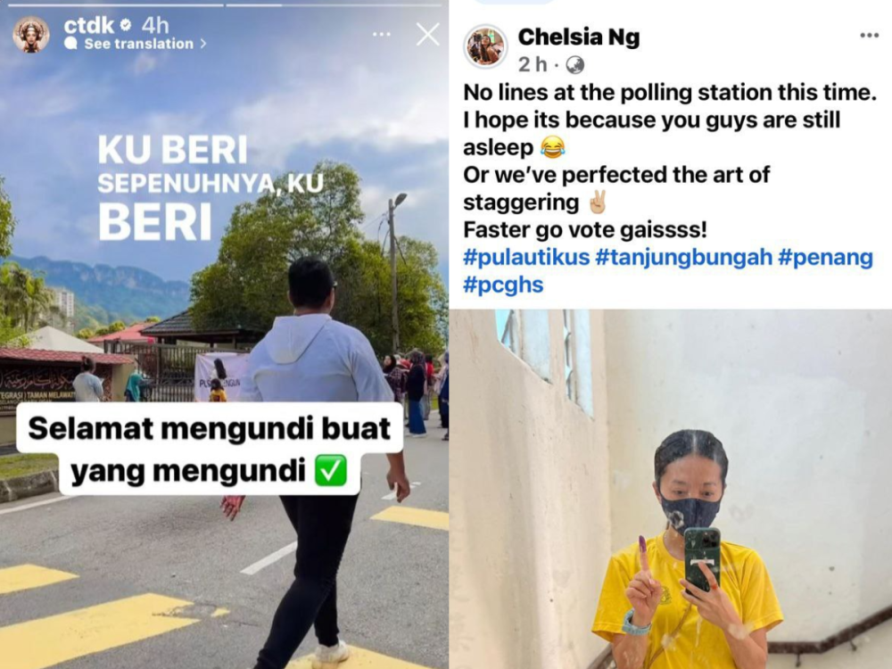 From Siti Nurhaliza to Chelsia Ng, local celebrities are calling out to Malaysians on social media to perform their civic duty today. — Screenshots via Instagram/ Siti Nurhaliza Tarudin and Facebook/ Chelsia Ng