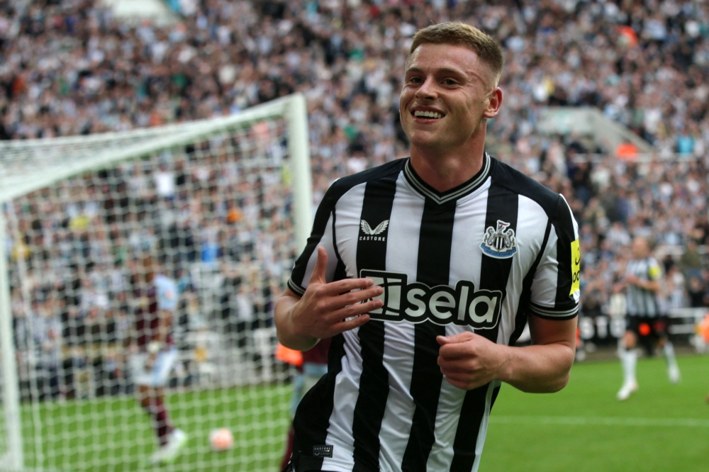 Newcastle United's Harvey Barnes celebrates after scoring their fifth goal during the English Premier League football match between Newcastle United and Aston Villa at St James' Park in Newcastle-upon-Tyne, on August 12, 2023. — AFP pic