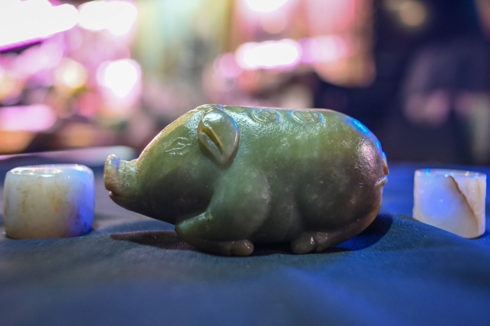 This picture taken on July 5, 2023 shows a jade pig from the Ming dynasty (1368-1644) at the shop of jade trader Lee in Taipei. — AFP pic 