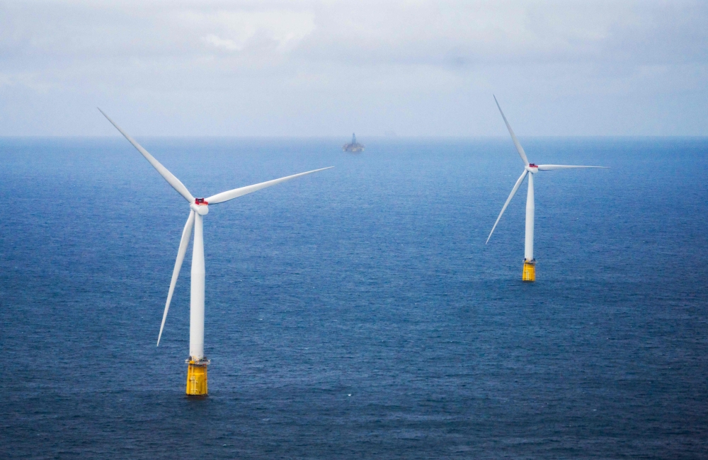 The Hywind Tampen floating offshore wind farm, situated between energy company Equinor's oil and gas fields Snorre and Gullfaks is inaugurated in the Norwegian North Sea off the coast of Bergen on August 23, 2023. — Ole Berg-Rusten/NTB/AFP pic