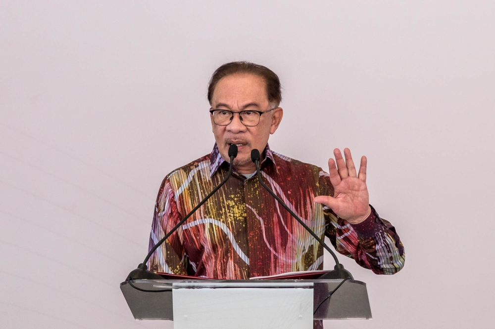 File photo of Prime Minister Datuk Seri Anwar Ibrahim speaking during the ground-breaking ceremony at Desa Tasik, Kuala Lumpur August 17, 2023. ― Picture by Firdaus Latif