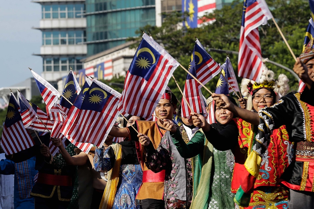 Participants marching through the street during the rehearsal session of the 66th Malaysian National Day at Dataran Putrajaya, August 29, 2023. — Picture by Sayuti Zainudin 