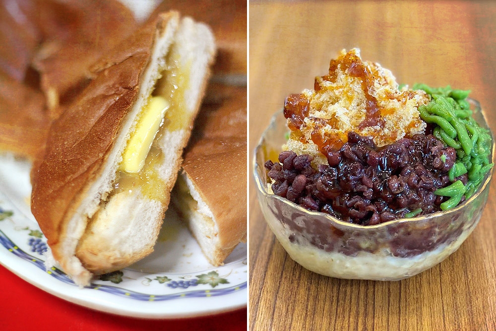 Rich and sweet: 'roti bakar' and 'ais kacang' with 'cendol' and 'gula Melaka'.