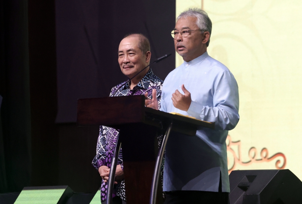 Yang di-Pertuan Agong Al-Sultan Abdullah Ri'ayatuddin Al-Mustafa Billah Shah speaks during the Sabah State Government Banquet held in conjunction with the ‘Kembali Kenali Borneo’ expedition at the Sabah International Convention Centre in Kota Kinabalu September 6, 2023. ― Bernama pic