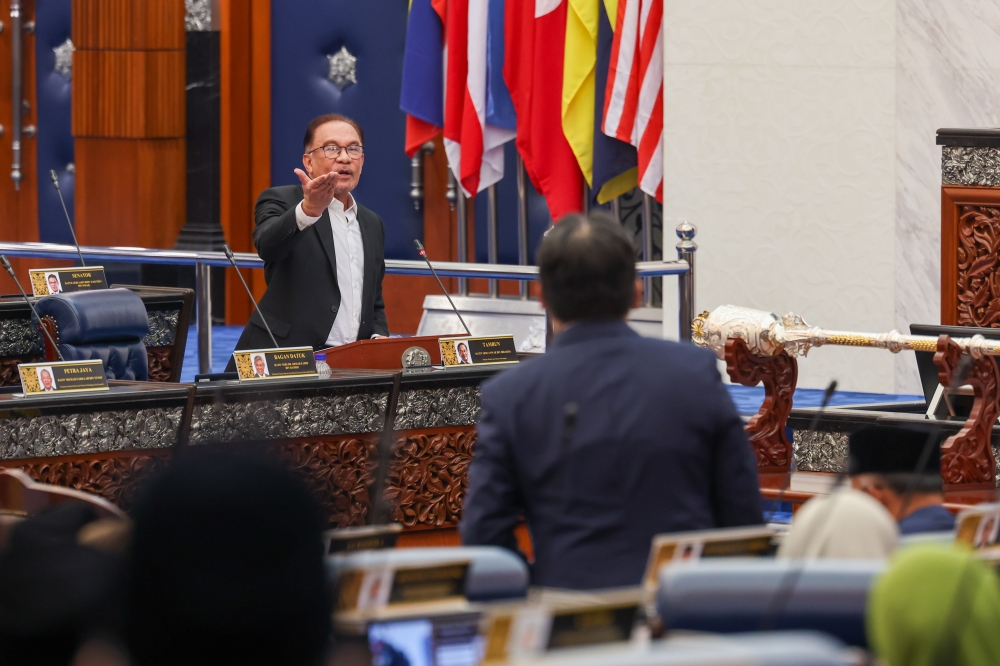 Prime Minister Datuk Seri Anwar Ibrahim during his winding-up speech for the 12th Malaysia Plan Mid-Term Review debate, September 19, 2023. — Bernama pic   