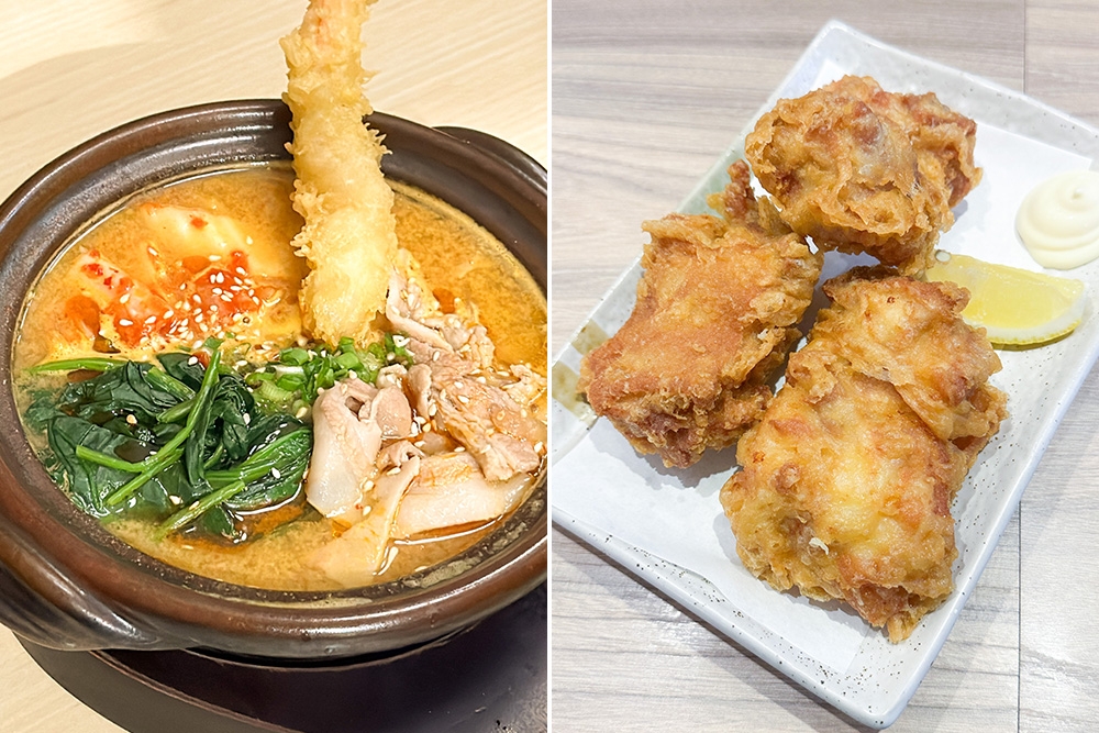 For a tingling experience, go for the Karamiso Pork Udon that is spicy stuff (left). The Tori Karaage is one of a kind as it's served in huge pieces where the highlight is juicy meat inside and a crunchy exterior (right).