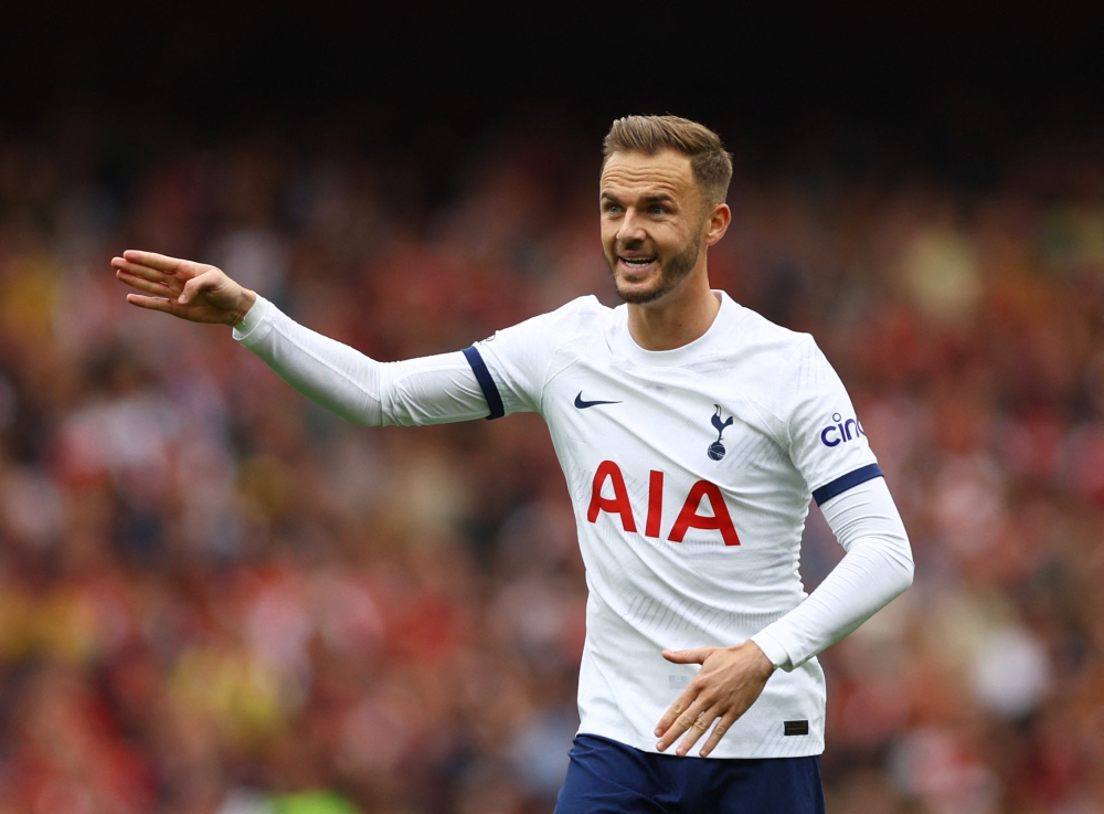 Tottenham Hotspur's James Maddison reacts during the match against Arsenal at the Emirates Stadium in London September 24, 2023. — Action Images via Reuters