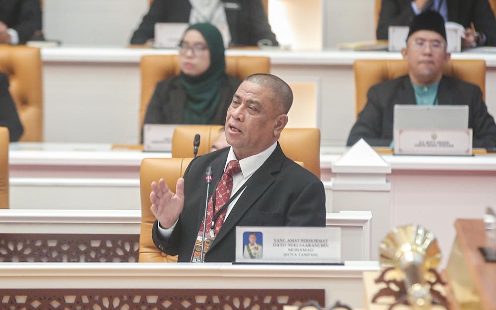 Perak Menteri Besar Datuk Seri Saarani Mohamad speaks at the Perak State Legislative Assembly in Ipoh September 26, 2023. — Picture by Farhan Najib