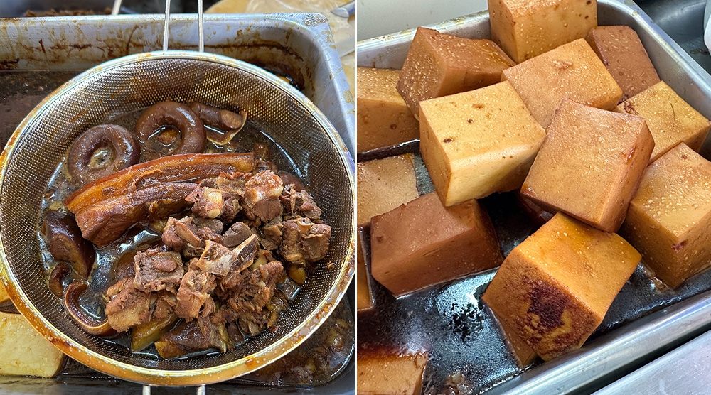 You will also get pork ribs, pork belly and layered intestine here (left). Don't forget their QQ braised beancurd too (right).