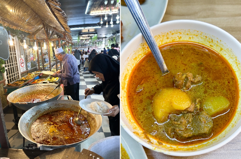 Fish in the large woks for 'gulai kawah' where you discover beef or mutton with potatoes (left). Success is a bowl of tender beef and soft potatoes with your 'gulai kawah'
