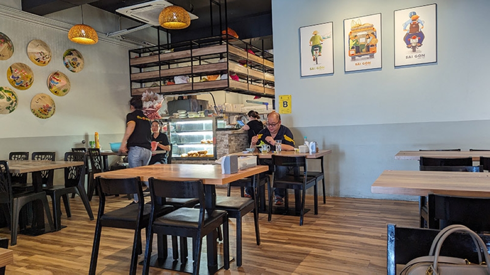 The inside of the restaurant at a quiet hour.