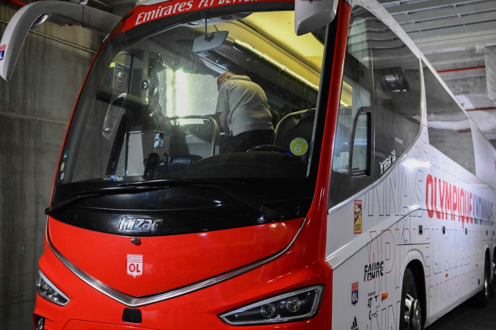 A photograph shows Lyon's travelling team bus, with one window completely broken (unseen)  and another damaged, after the bus was stoned as it entered the Stade Velodrome ahead of the French L1 football match between Olympique Marseille (OM) and Olympique Lyonnais (OL) at Stade Velodrome in Marseille, southern France on October 29, 2023. — AFP pic