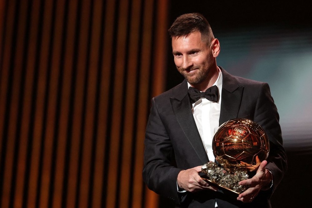 Inter Miami's Lionel Messi wins the men's Ballon d'Or for the best player in the world in Paris October 30, 2023. ― AFP pic