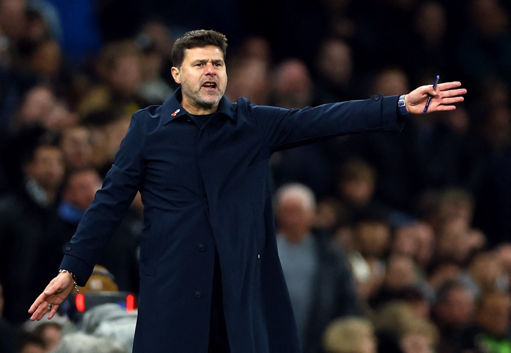 Chelsea manager Mauricio Pochettino reacts during the match against Tottenham Hotspur November 7, 2023. ― Action Images via Reuters/Matthew Childs 